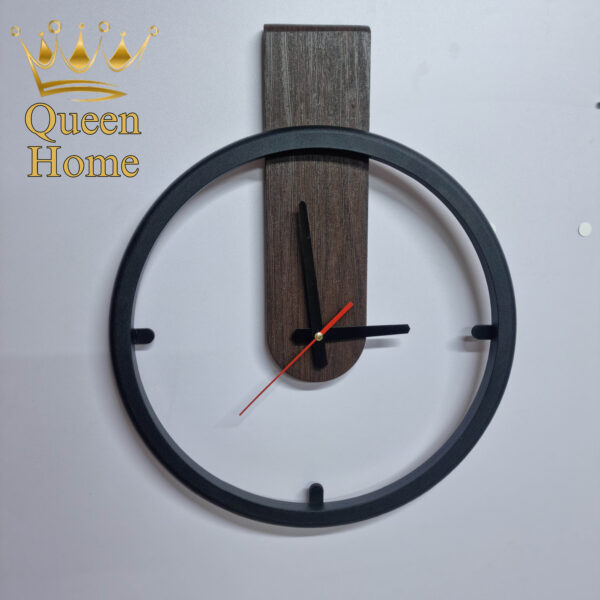 Modern Wall Clock with Minimalist Black Frame and Wood-Style Back Panel - Image 5