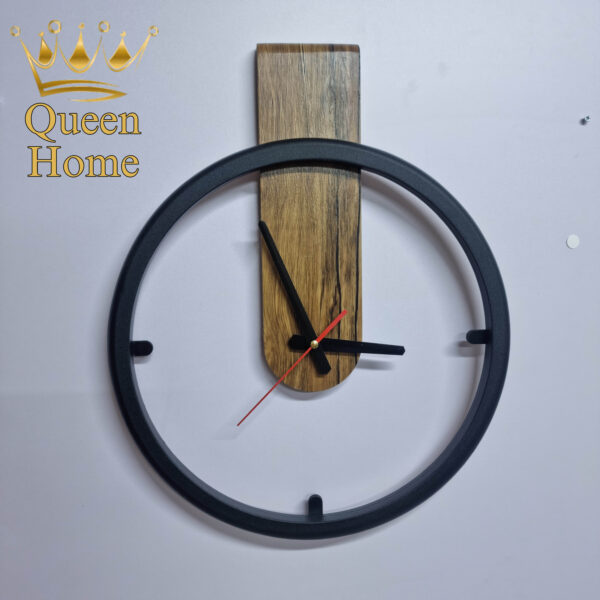 Modern Wall Clock with Minimalist Black Frame and Wood-Style Back Panel - Image 4