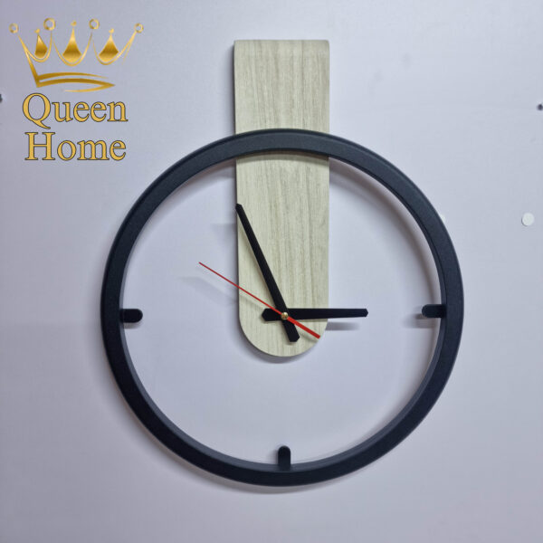 Modern Wall Clock with Minimalist Black Frame and Wood-Style Back Panel