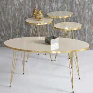 Milano Oval Coffee Table Set – Gold / Silver edges with Steel Legs