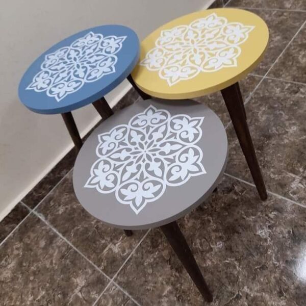 Marno – 3 Side Tables Set with Decorative Round Tops - Image 2
