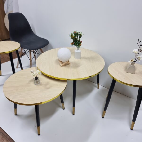 Luma – 4-Piece Round Table Set with Steel Legs and Golden Edges - Image 5