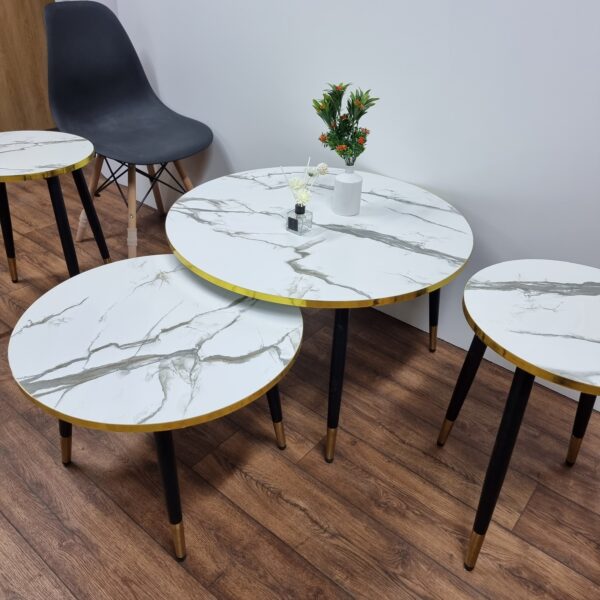 Luma – 4-Piece Round Table Set with Steel Legs and Golden Edges - Image 6