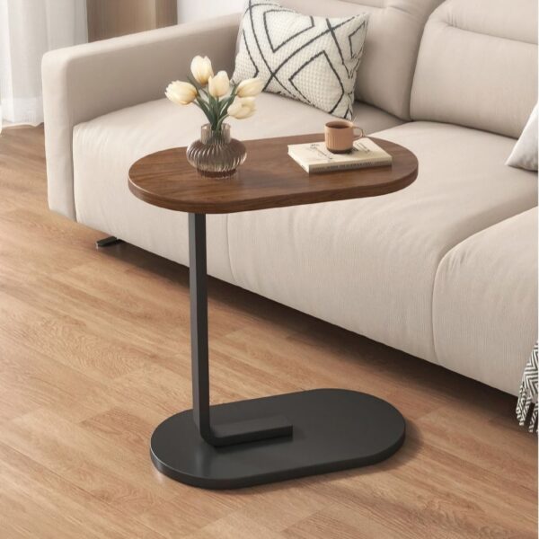 C-Shaped Wooden Side Table with Metal Base – 45×28 cm - Image 3