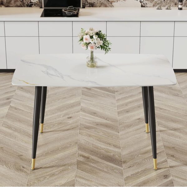 Modern Rectangular Dining Table – Marble Finish Wood Top with Heat-Coated Steel Legs - Image 3