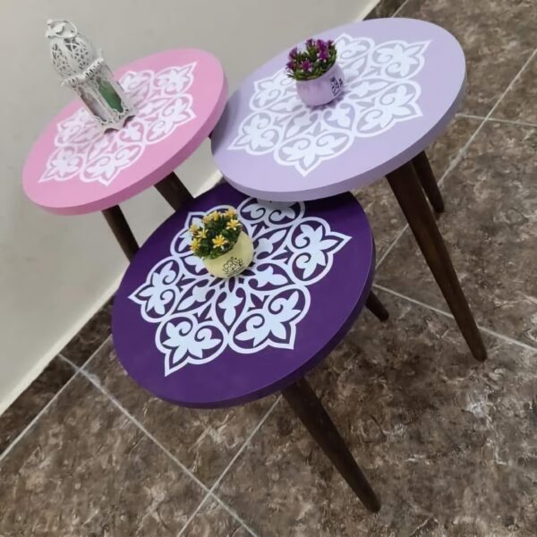 Marno – 3 Side Tables Set with Decorative Round Tops