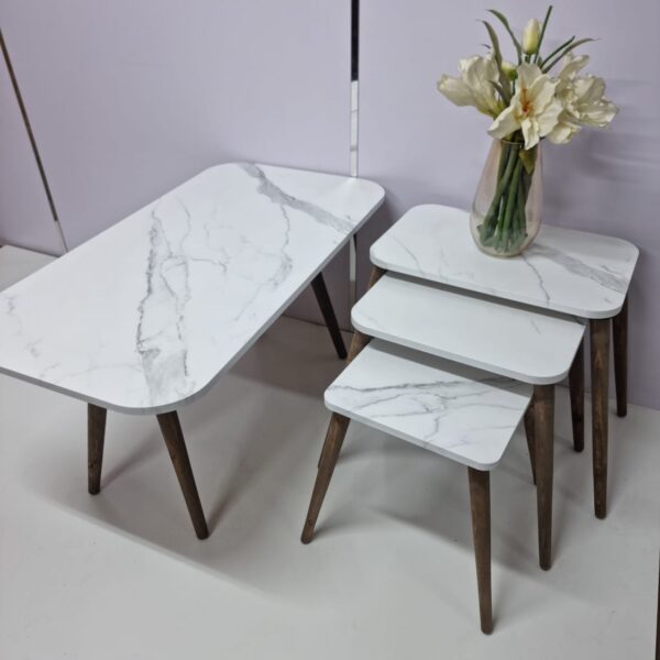 Marno Set – Rectangular Coffee Table + 3 Four-Legged Side Tables – Wooden Legs - Image 7