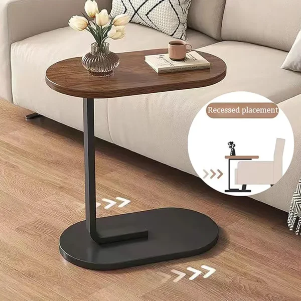 C-Shaped Wooden Side Table with Metal Base – 45×28 cm - Image 4