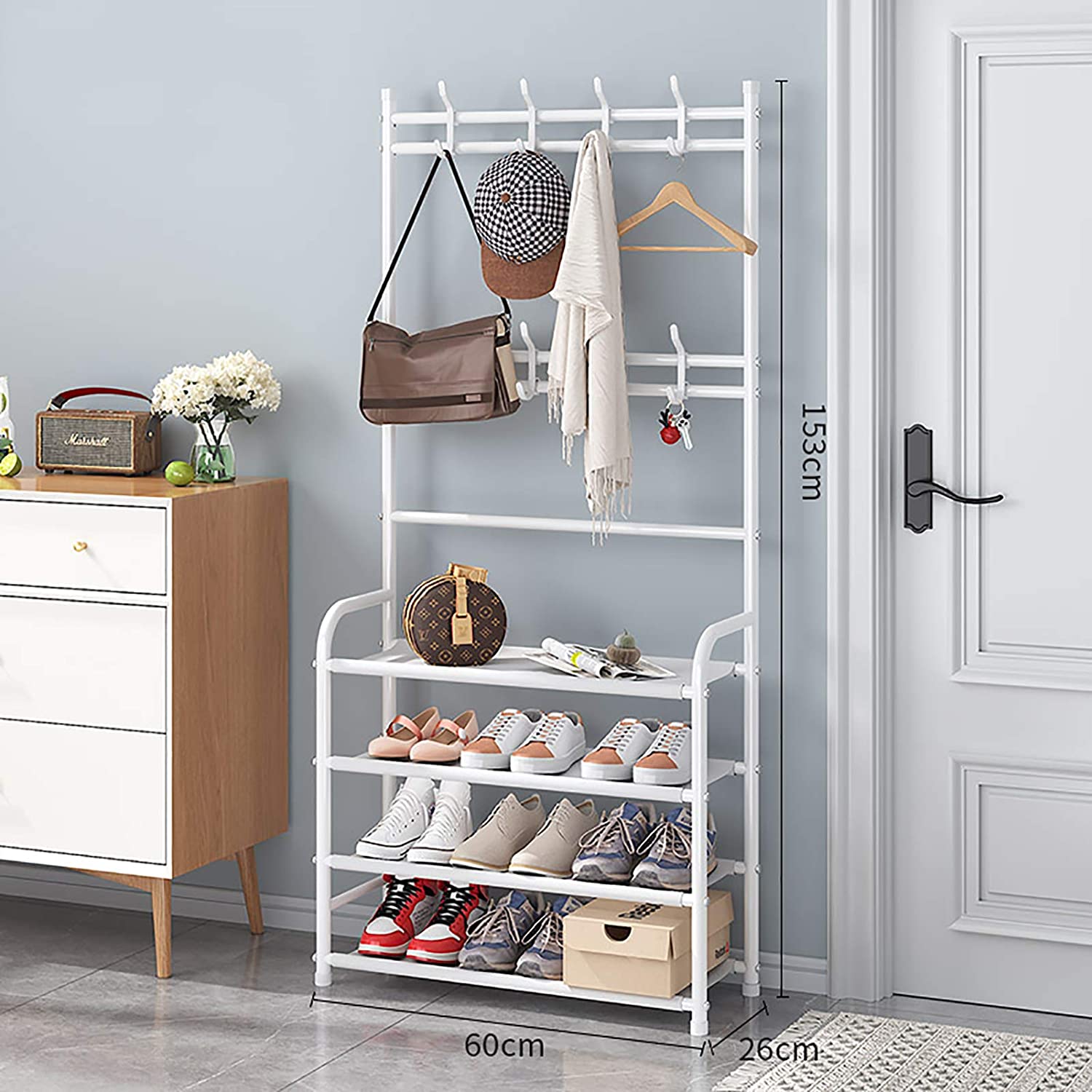 Metal Entryway Shoe and Coat Rack – Compact Hallway Organizer