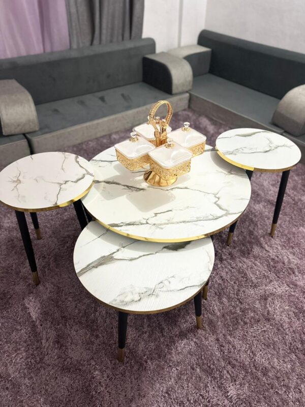 Luma – 4-Piece Round Table Set with Steel Legs and Golden Edges - Image 7