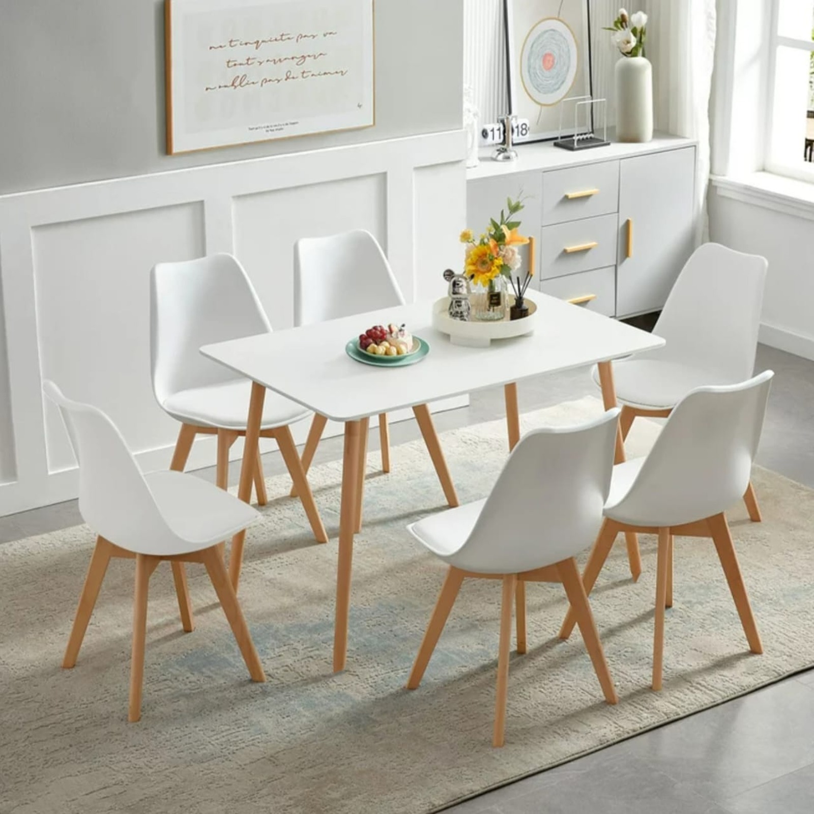 Dining Table Set with Chairs – Natural Beech Wood Legs