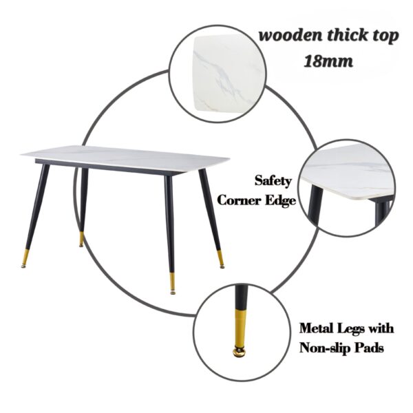 Modern Rectangular Dining Table – Marble Finish Wood Top with Heat-Coated Steel Legs - Image 4