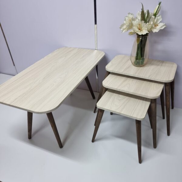 Marno Set – Rectangular Coffee Table + 3 Four-Legged Side Tables – Wooden Legs - Image 6