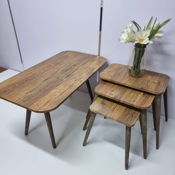 Marno Set – Rectangular Coffee Table + 3 Four-Legged Side Tables – Wooden Legs - Image 5