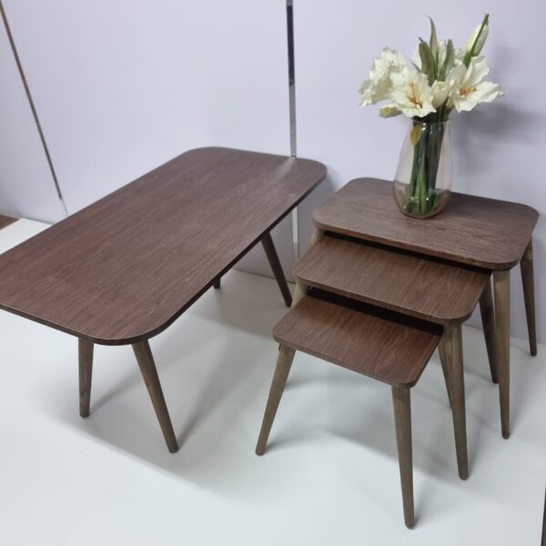 Marno Set – Rectangular Coffee Table + 3 Four-Legged Side Tables – Wooden Legs - Image 4