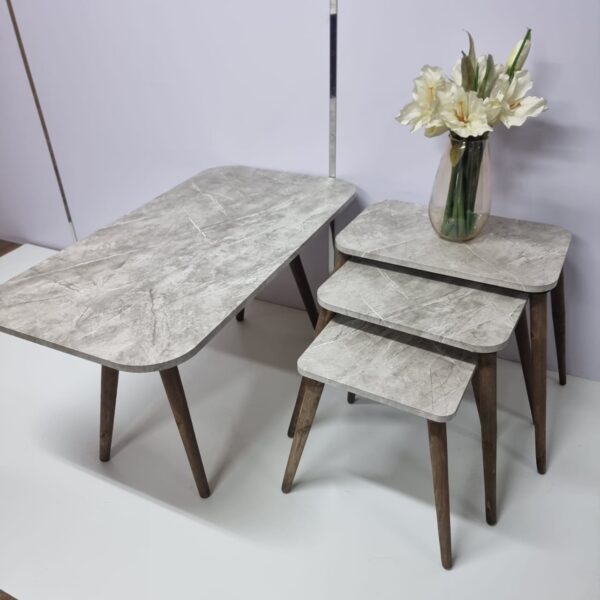 Marno Set – Rectangular Coffee Table + 3 Four-Legged Side Tables – Wooden Legs - Image 3
