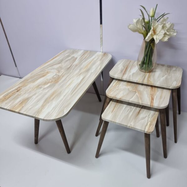 Marno Set – Rectangular Coffee Table + 3 Four-Legged Side Tables – Wooden Legs - Image 2