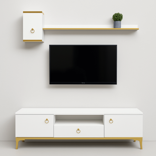Nesto TV Console – with Wall Shelf and Cabinet Unit