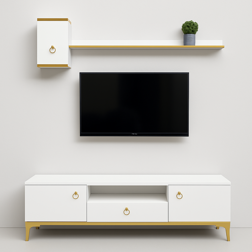 Nesto TV Console – with Wall Shelf and Cabinet Unit