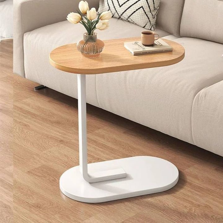 C-Shaped Wooden Side Table with Metal Base – 45×28 cm