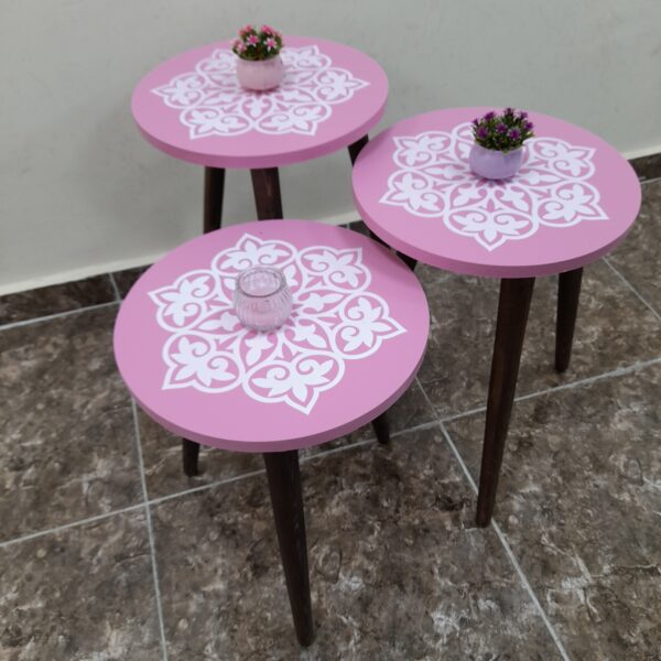 Marno – 3 Side Tables Set with Decorative Round Tops - Image 4