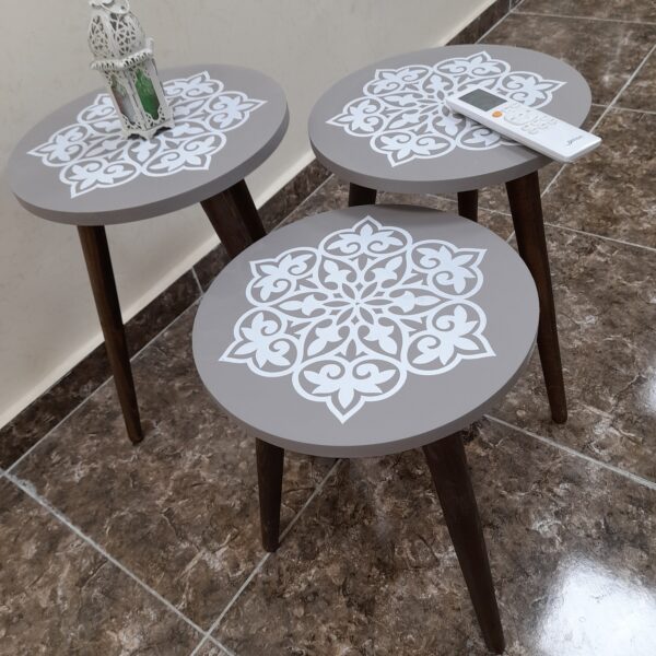 Marno – 3 Side Tables Set with Decorative Round Tops - Image 14