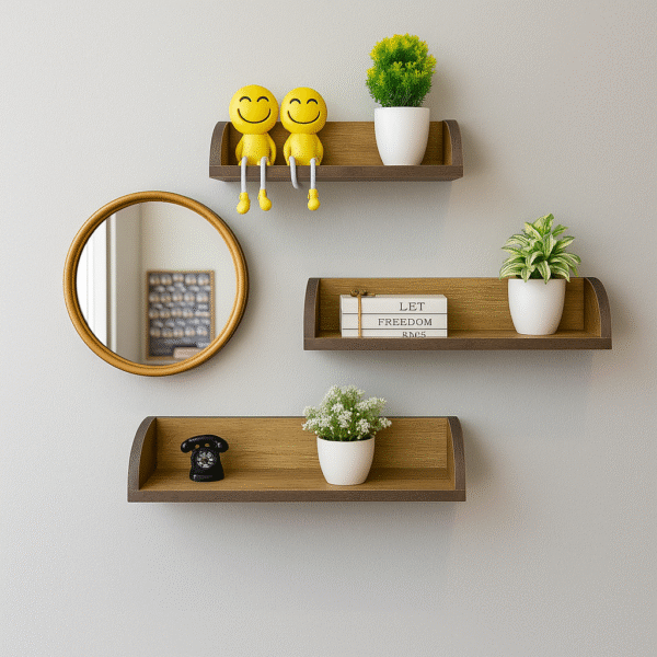 Wall Shelves with Mirror – 4 Pieces Set - Image 3