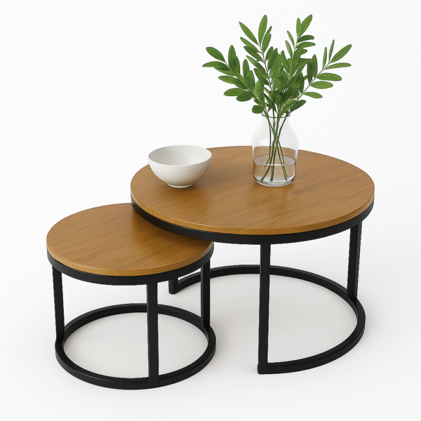 Center & Side Tables Set – Metal Frame with PVC Wood Surface - Image 20