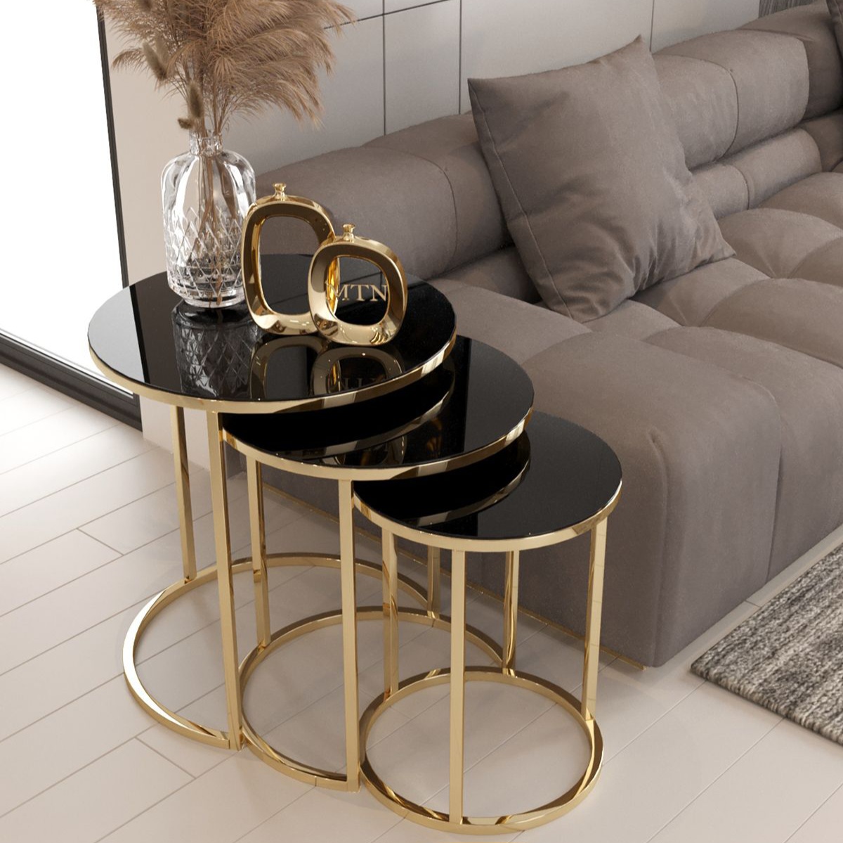 Chrome Frame Center or Side Tables – Glass or Marble Top