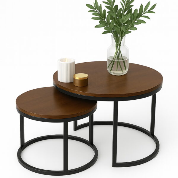 Center & Side Tables Set – Metal Frame with PVC Wood Surface - Image 2
