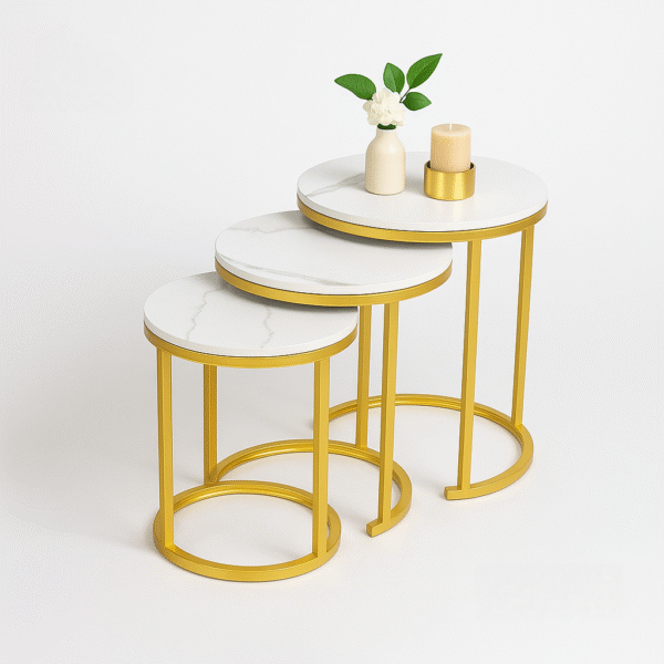 Center & Side Tables Set – Metal Frame with PVC Wood Surface - Image 6