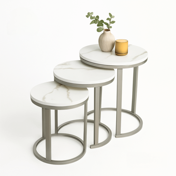 Center & Side Tables Set – Metal Frame with PVC Wood Surface - Image 18