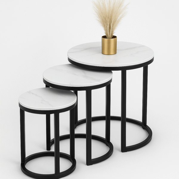 Center & Side Tables Set – Metal Frame with PVC Wood Surface - Image 12