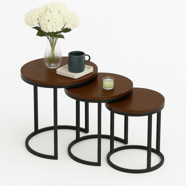 Center & Side Tables Set – Metal Frame with PVC Wood Surface - Image 3