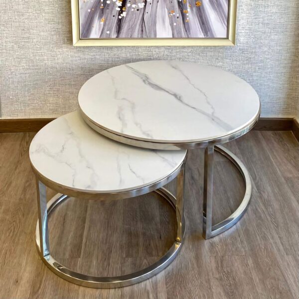 Chrome Frame Center or Side Tables – Glass or Marble Top - Image 4
