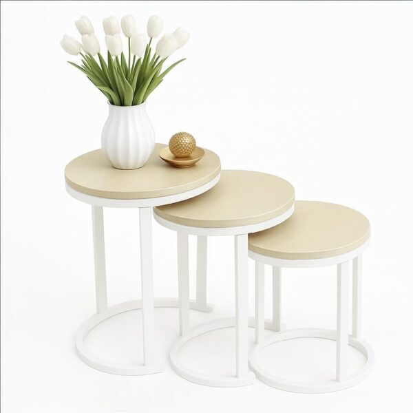 Center & Side Tables Set – Metal Frame with PVC Wood Surface - Image 15