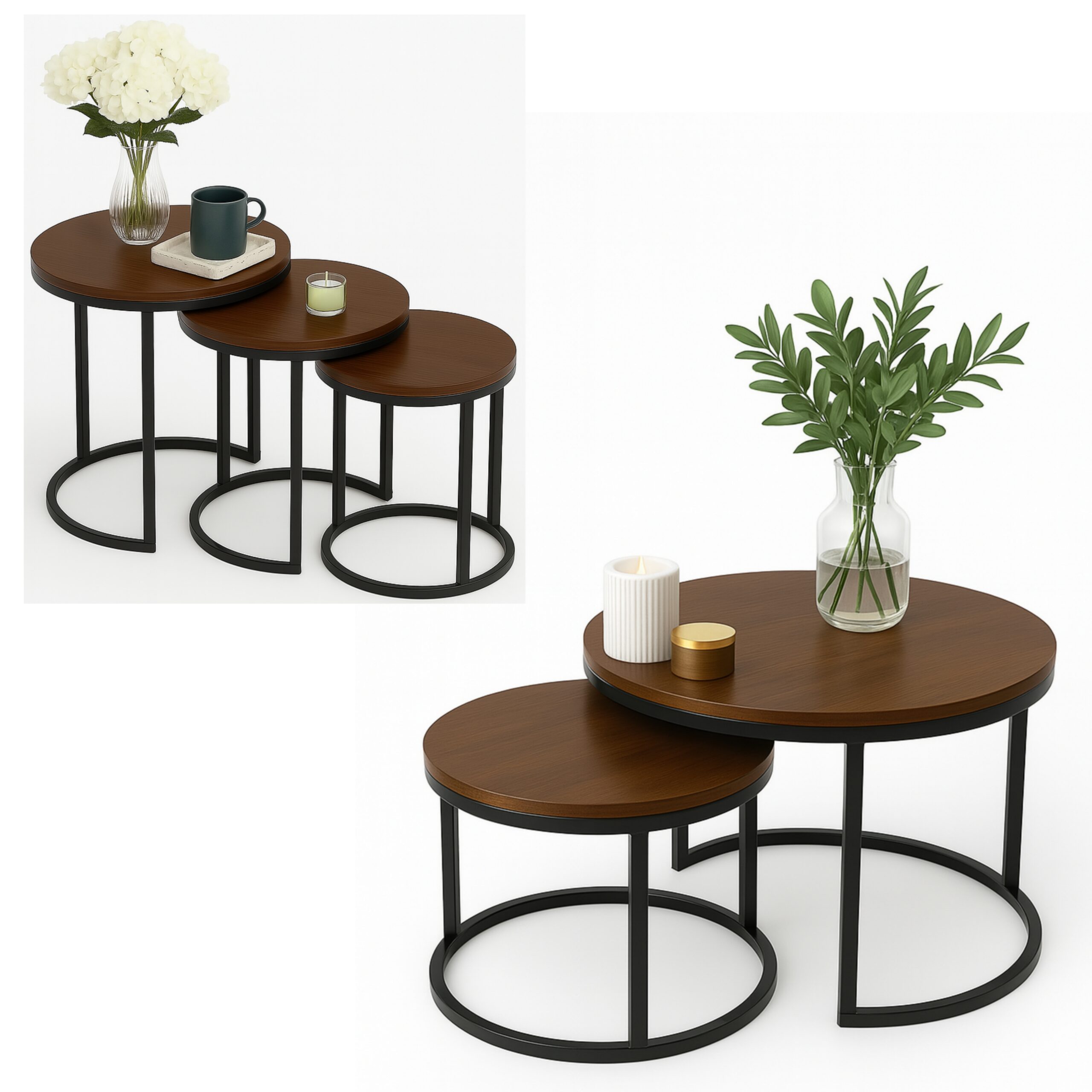 Center & Side Tables Set – Metal Frame with PVC Wood Surface