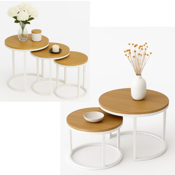 Center & Side Tables Set – Metal Frame with PVC Wood Surface - Image 7