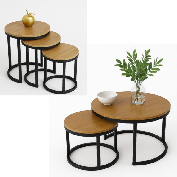 Center & Side Tables Set – Metal Frame with PVC Wood Surface - Image 19