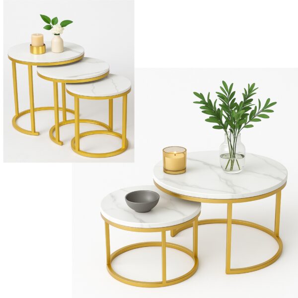Center & Side Tables Set – Metal Frame with PVC Wood Surface - Image 4