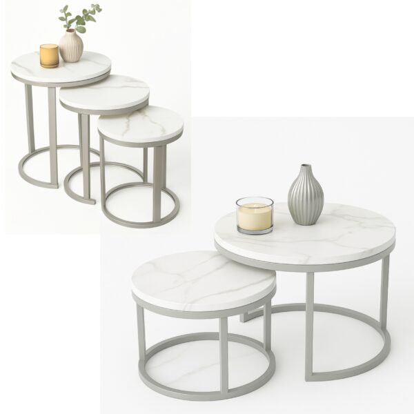 Center & Side Tables Set – Metal Frame with PVC Wood Surface - Image 16