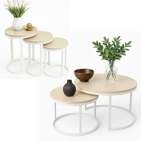 Center & Side Tables Set – Metal Frame with PVC Wood Surface - Image 13