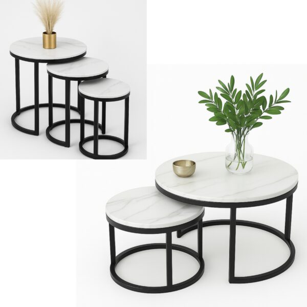 Center & Side Tables Set – Metal Frame with PVC Wood Surface - Image 10