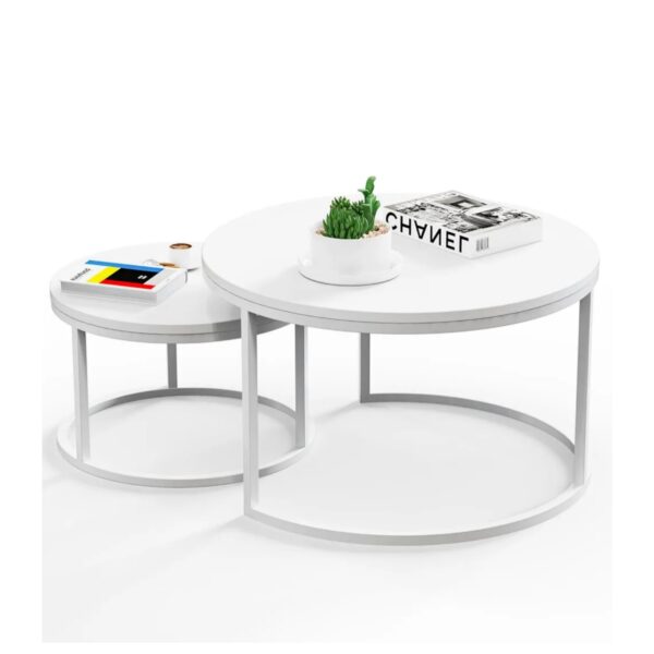Center & Side Tables Set – Metal Frame with PVC Wood Surface - Image 23