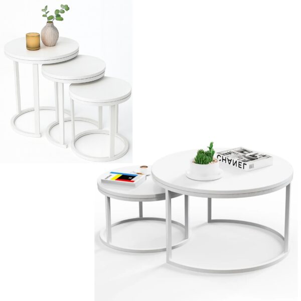 Center & Side Tables Set – Metal Frame with PVC Wood Surface - Image 22