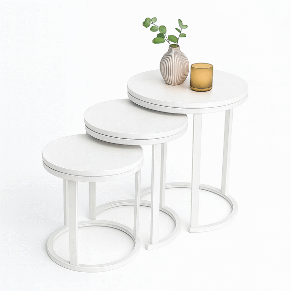 Center & Side Tables Set – Metal Frame with PVC Wood Surface - Image 24