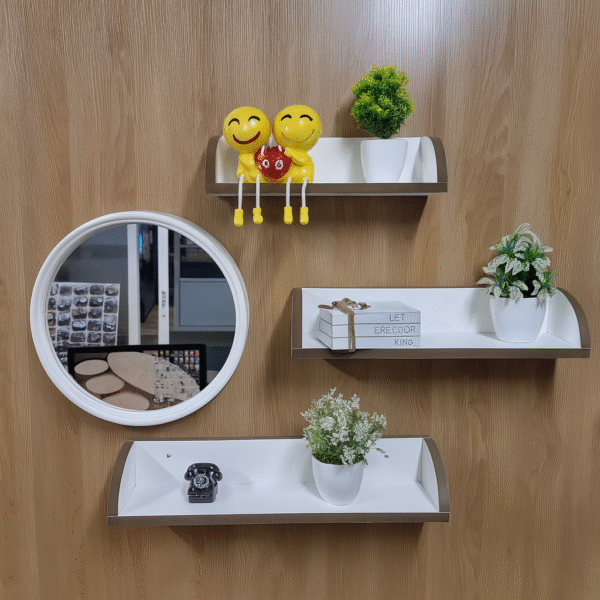 Wall Shelves with Mirror – 4 Pieces Set - Image 4