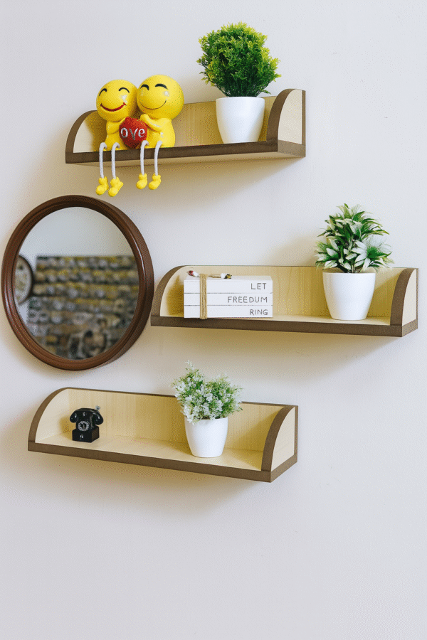 Wall Shelves with Mirror – 4 Pieces Set - Image 2