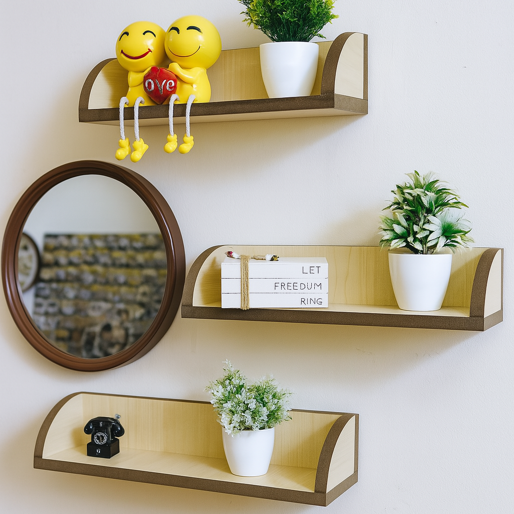Wall Shelves with Mirror – 4 Pieces Set