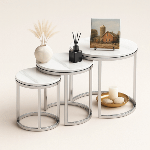 Chrome Frame Center or Side Tables – Glass or Marble Top - Image 3
